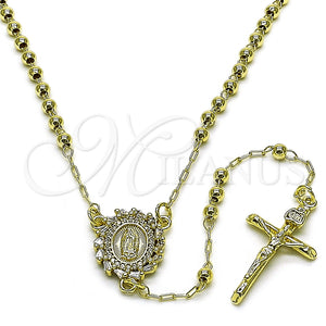 Rosario Fino 09.213.0056.18 Oro Laminado, Diseño de Guadalupe y Crucifijo, con Blanca Zirconia Cubica, Pulido, Tono Dorado