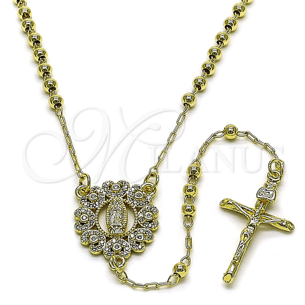 Rosario Fino 09.213.0057.18 Oro Laminado, Diseño de Guadalupe y Crucifijo, con Micro Pave Blanca, Pulido, Tono Dorado