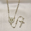 Rosario Fino 09.213.0058.18 Oro Laminado, Diseño de San Judas y Crucifijo, con Blanca Micro Pave, Pulido, Tono Dorado