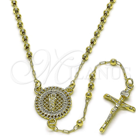 Rosario Fino 09.213.0058.18 Oro Laminado, Diseño de San Judas y Crucifijo, con Blanca Micro Pave, Pulido, Tono Dorado