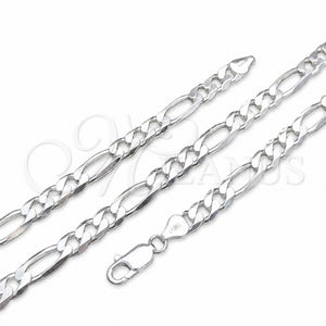 Pulsera Básica 04.420.0009.9 Plata Rodinada, Diseño de Figaro, Pulido, Tono Plateado (Calibre 220, Grosor 08 MM, 9 Pulgadas de Largo)