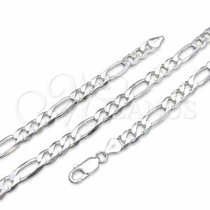 Pulsera Básica 04.420.0009.9 Plata Rodinada, Diseño de Figaro, Pulido, Tono Plateado (Calibre 220, Grosor 08 MM, 9 Pulgadas de Largo)