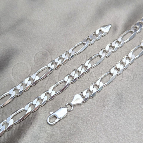 Pulsera Básica 04.420.0009.9 Plata Rodinada, Diseño de Figaro, Pulido, Tono Plateado (Calibre 220, Grosor 08 MM, 9 Pulgadas de Largo)
