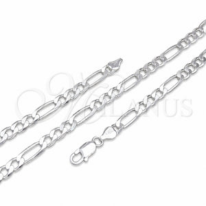 Gargantilla Basica 04.420.0010.26 Plata Rodinada, Diseño de Figaro, Pulido, Tono Plateado (Calibre 200, Grosor 07.5 MM, 26 Pulgadas de Largo)