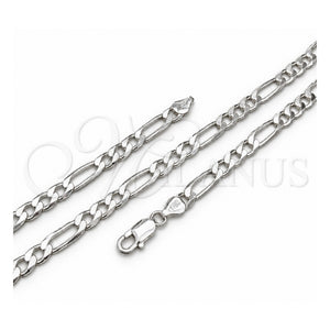 Gargantilla Basica 04.420.0010.24 Plata Rodinada, Diseño de Figaro, Pulido, Tono Plateado (Calibre 200, Grosor 07.5 MM, 24 Pulgadas de Largo)