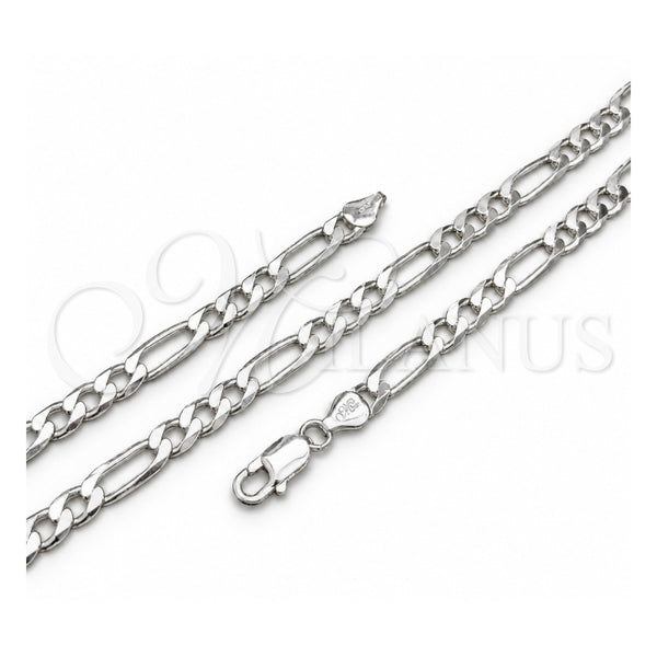 Gargantilla Basica 04.420.0010.24 Plata Rodinada, Diseño de Figaro, Pulido, Tono Plateado (Calibre 200, Grosor 07.5 MM, 24 Pulgadas de Largo)