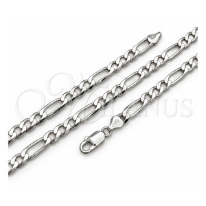 Gargantilla Basica 04.420.0011.26 Plata Rodinada, Diseño de Figaro, Pulido, Tono Plateado (Calibre 180, Grosor 07 MM, 26 Pulgadas de Largo)