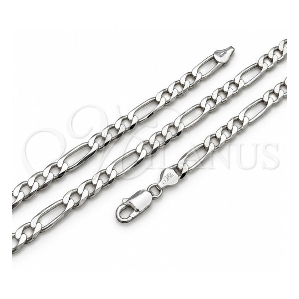 Gargantilla Basica 04.420.0011.26 Plata Rodinada, Diseño de Figaro, Pulido, Tono Plateado (Calibre 180, Grosor 07 MM, 26 Pulgadas de Largo)