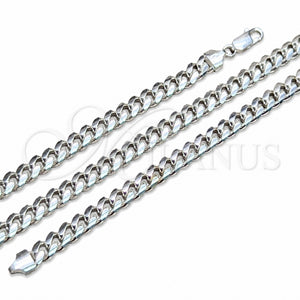 Gargantilla Basica 04.420.0007.24 Plata Rodinada, Diseño de Miami Cubana, Pulido, Tono Plateado (Calibre 200, Grosor 07 MM, 24 Pulgadas de Largo)