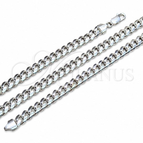 Pulsera Básica 04.420.0007.09 Plata Rodinada, Diseño de Miami Cubana, Pulido, Tono Plateado (Calibre 200, Grosor 07 MM, 9 Pulgadas de Largo)