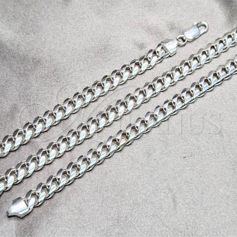 Pulsera Básica 04.420.0007.09 Plata Rodinada, Diseño de Miami Cubana, Pulido, Tono Plateado (Calibre 200, Grosor 07 MM, 9 Pulgadas de Largo)