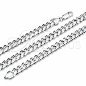 Pulsera Básica 03.420.0008.09 Plata Rodinada, Diseño de Miami Cubana, Pulido, Tono Plateado (Calibre 220, Grosor 08 MM, 9 Pulgadas de Largo)