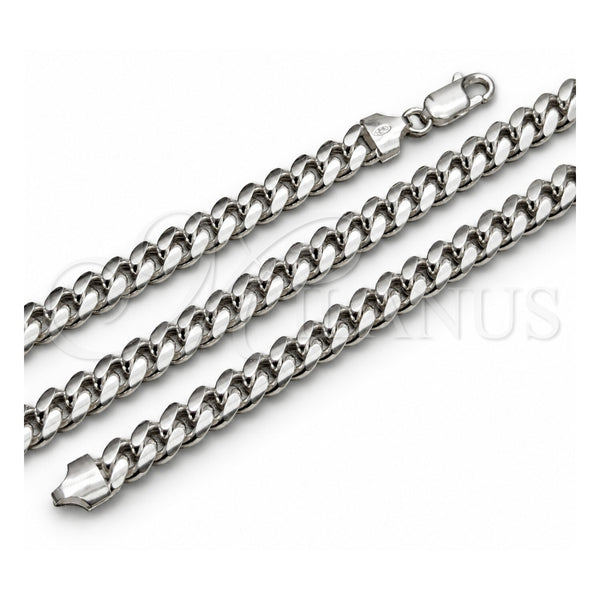 Pulsera Básica 03.420.0008.09.1 Plata Rodinada, Diseño de Miami Cubana, Pulido, Tono Plateado (Calibre 220, Grosor 08 MM, 9 Pulgadas de Largo)