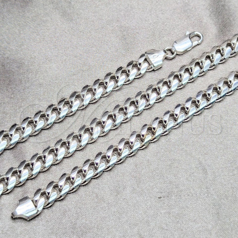 Pulsera Básica 03.420.0008.09.1 Plata Rodinada, Diseño de Miami Cubana, Pulido, Tono Plateado (Calibre 220, Grosor 08 MM, 9 Pulgadas de Largo)