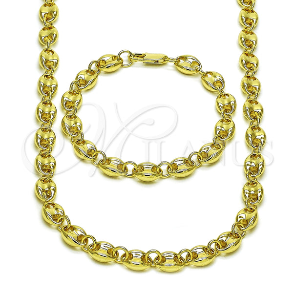 Collar y Pulsera 06.213.0030 Oro Laminado, Diseño de Puff Mariner, Pulido, Tono Dorado