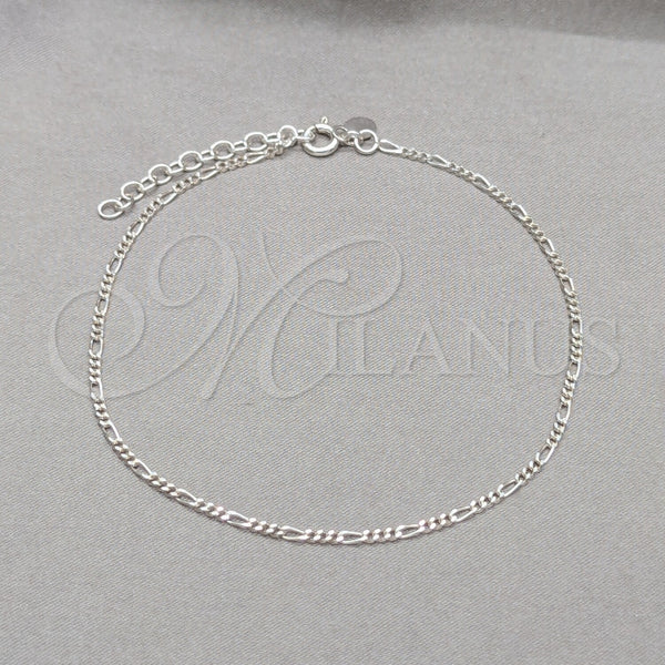 Tobillera Básica 03.430.0002.10.1EX Plata Rodinada, Diseño de Figaro, Pulido, Tono Plateado (Calibre 0.50, Grosor 01.5 MM, 10 Pulgadas de Largo)