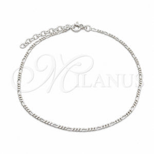Tobillera Básica 03.430.0002.10.1EX Plata Rodinada, Diseño de Figaro, Pulido, Tono Plateado (Calibre 0.50, Grosor 01.5 MM, 10 Pulgadas de Largo)