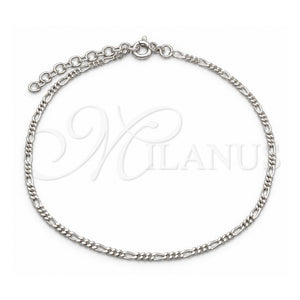 Tobillera Básica 03.430.0002.10.1EX Plata Rodinada, Diseño de Figaro, Pulido, Tono Plateado (Calibre 0.50, Grosor 01.5 MM, 10 Pulgadas de Largo)