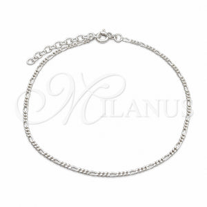 Tobillera Básica 03.430.0002.10.1EX Plata Rodinada, Diseño de Figaro, Pulido, Tono Plateado (Calibre 0.50, Grosor 01.5 MM, 10 Pulgadas de Largo)