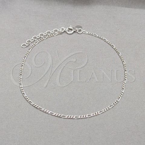 Tobillera Básica 03.430.0002.10.1EX Plata Rodinada, Diseño de Figaro, Pulido, Tono Plateado (Calibre 0.50, Grosor 01.5 MM, 10 Pulgadas de Largo)