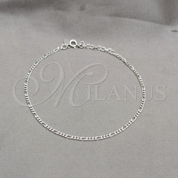 Tobillera Básica 03.430.0003.10.1EX Plata Rodinada, Diseño de Figaro, Pulido, Tono Plateado (Calibre 0.60, Grosor 02.2 MM, 10 Pulgadas de Largo)