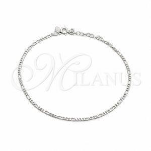 Tobillera Básica 03.430.0003.10.1EX Plata Rodinada, Diseño de Figaro, Pulido, Tono Plateado (Calibre 0.60, Grosor 02.2 MM, 10 Pulgadas de Largo)