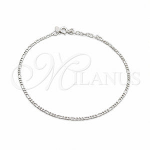 Tobillera Básica 03.430.0003.10.1EX Plata Rodinada, Diseño de Figaro, Pulido, Tono Plateado (Calibre 0.60, Grosor 02.2 MM, 10 Pulgadas de Largo)