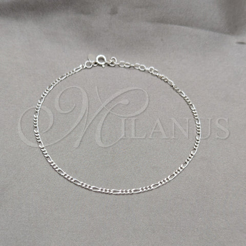 Tobillera Básica 03.430.0003.10.1EX Plata Rodinada, Diseño de Figaro, Pulido, Tono Plateado (Calibre 0.60, Grosor 02.2 MM, 10 Pulgadas de Largo)