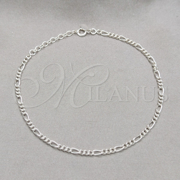 Tobillera Básica 03.430.0004.10.1EX Plata Rodinada, Diseño de Figaro, Pulido, Tono Plateado (Calibre 0.80, Grosor 03 MM, 10 Pulgadas de Largo)