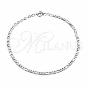 Tobillera Básica 03.430.0004.10.1EX Plata Rodinada, Diseño de Figaro, Pulido, Tono Plateado (Calibre 0.80, Grosor 03 MM, 10 Pulgadas de Largo)
