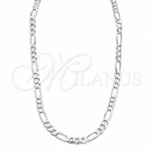 Gargantilla Basica 04.431.0001.20 Plata Rodinada, Diseño de Figaro, Diamantado, Tono Plateado (Calibre 150, Grosor 06.1 MM, 20 Pulgadas de Largo)
