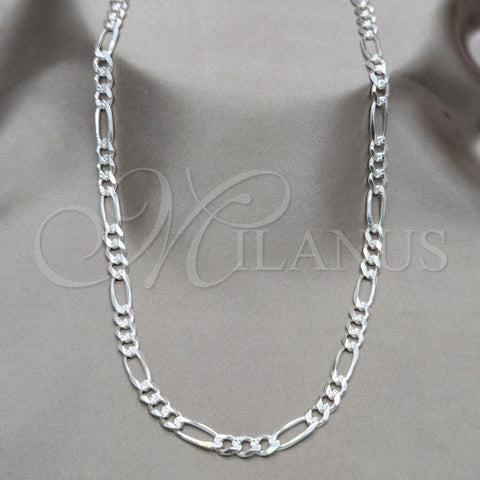 Gargantilla Basica 04.431.0001.20 Plata Rodinada, Diseño de Figaro, Diamantado, Tono Plateado (Calibre 150, Grosor 06.1 MM, 20 Pulgadas de Largo)