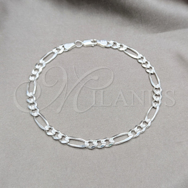 Tobillera Básica 03.431.0001.10 Plata Rodinada, Diseño de Figaro, Diamantado, Tono Plateado (Calibre 150, Grosor 06 MM, 10 Pulgadas de Largo)