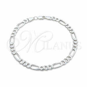 Tobillera Básica 03.431.0001.10 Plata Rodinada, Diseño de Figaro, Diamantado, Tono Plateado (Calibre 150, Grosor 06 MM, 10 Pulgadas de Largo)