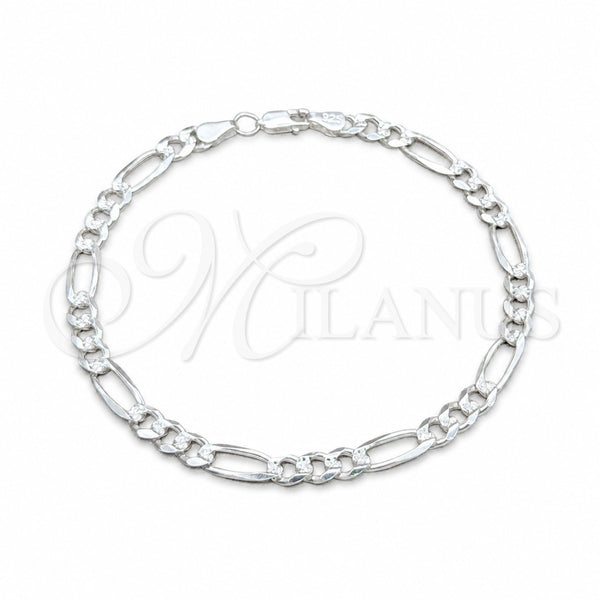 Tobillera Básica 03.431.0001.10 Plata Rodinada, Diseño de Figaro, Diamantado, Tono Plateado (Calibre 150, Grosor 06 MM, 10 Pulgadas de Largo)