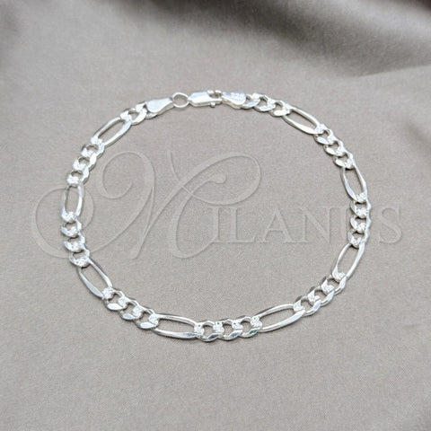 Tobillera Básica 03.431.0001.10 Plata Rodinada, Diseño de Figaro, Diamantado, Tono Plateado (Calibre 150, Grosor 06 MM, 10 Pulgadas de Largo)