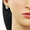 Arete Dormilona 02.156.0707 Oro Laminado, Diseño de Guadalupe y Corazón, con Blanca Micro Pave, Pulido, Tono Dorado