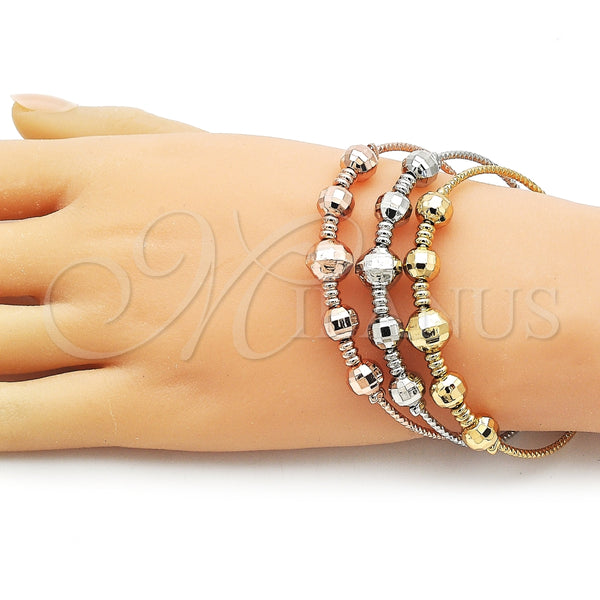 Aro Trio 07.282.0020 Oro Laminado, Diseño de Bola y Disco, Diamantado, Tres Tonos (Thickness, One size fits all)