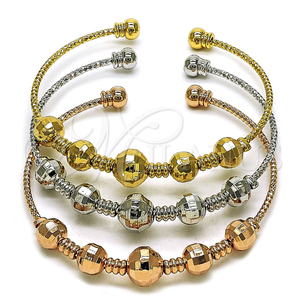 Aro Trio 07.282.0020 Oro Laminado, Diseño de Bola y Disco, Diamantado, Tres Tonos (Thickness, One size fits all)