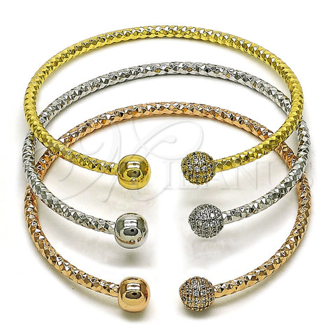 Aro Trio 07.282.0022 Oro Laminado, Diseño de Bola, con Blanca Micro Pave, Diamantado, Tres Tonos (08 MM Thickness, One size fits all)