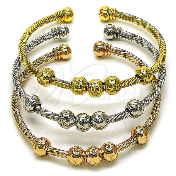 Aro Trio 07.282.0024 Oro Laminado, Diseño de Torcido y Bola, Diamantado, Tres Tonos (08 MM Thickness, One size fits all)