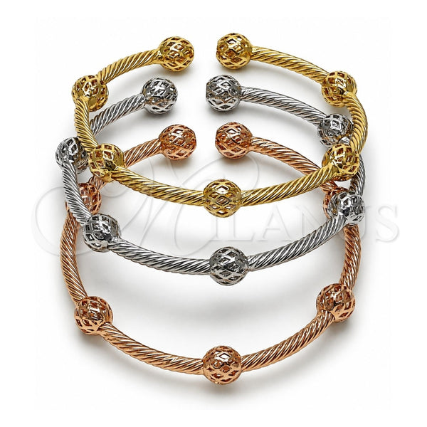 Aro Trio 07.282.0028 Oro Laminado, Diseño de Torcido y Bola, Pulido, Tres Tonos (Grosor 07.5 MM, Talla Unica)