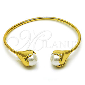 Aro Individual 07.282.0035 Oro Laminado, Diseño de Flor y Bola, con Marfil Perla, Pulido, Tono Dorado (Thickness, One size fits all)