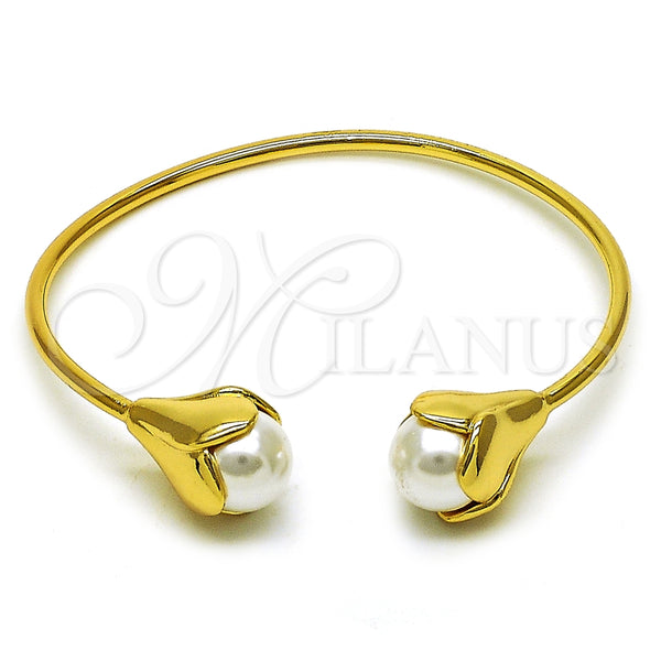 Aro Individual 07.282.0035 Oro Laminado, Diseño de Flor y Bola, con Marfil Perla, Pulido, Tono Dorado (Thickness, One size fits all)