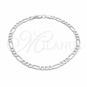 Tobillera Básica 03.431.0002.10 Plata Rodinada, Diseño de Figaro, Diamantado, Tono Plateado (Calibre 120, Grosor 06 MM, 10 Pulgadas de Largo)