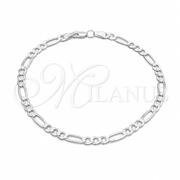 Tobillera Básica 03.431.0002.10 Plata Rodinada, Diseño de Figaro, Diamantado, Tono Plateado (Calibre 120, Grosor 06 MM, 10 Pulgadas de Largo)