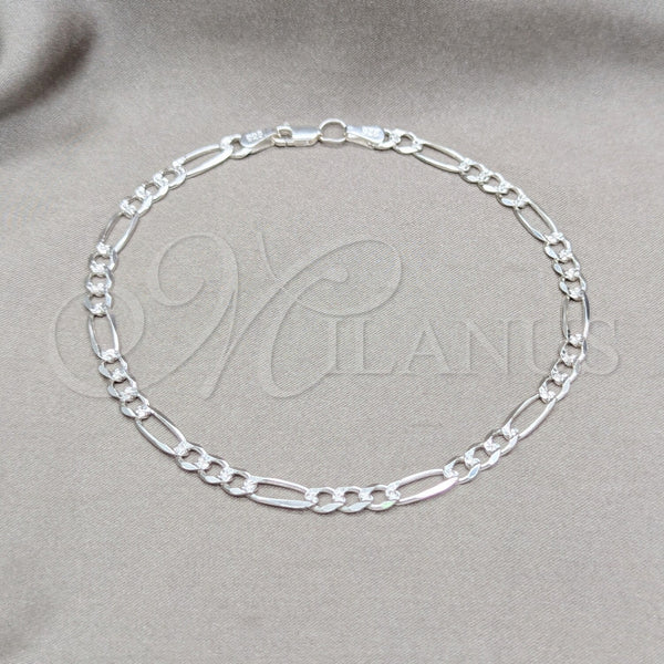 Tobillera Básica 03.431.0002.10 Plata Rodinada, Diseño de Figaro, Diamantado, Tono Plateado (Calibre 120, Grosor 06 MM, 10 Pulgadas de Largo)