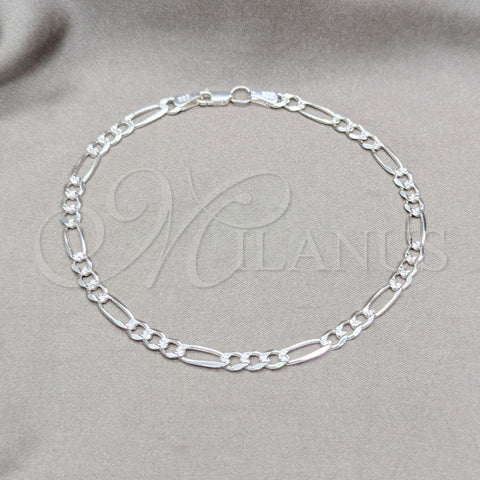 Tobillera Básica 03.431.0002.10 Plata Rodinada, Diseño de Figaro, Diamantado, Tono Plateado (Calibre 120, Grosor 06 MM, 10 Pulgadas de Largo)