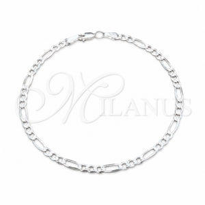 Tobillera Básica 03.431.0003.10 Plata Rodinada, Diseño de Figaro, Diamantado, Tono Plateado (Calibre 100, Grosor 04 MM, 10 Pulgadas de Largo)