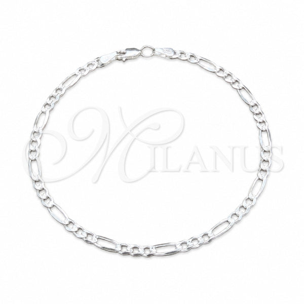 Tobillera Básica 03.431.0003.10 Plata Rodinada, Diseño de Figaro, Diamantado, Tono Plateado (Calibre 100, Grosor 04 MM, 10 Pulgadas de Largo)